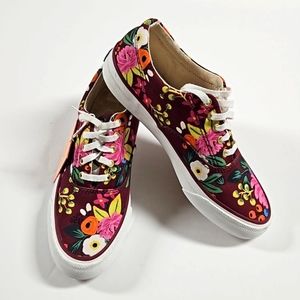 New Keds x Rifle Paper Co Burgundy Bloosoms  floral sneakers women's size 5